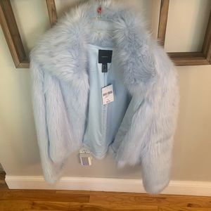 Blue faux fur coat
